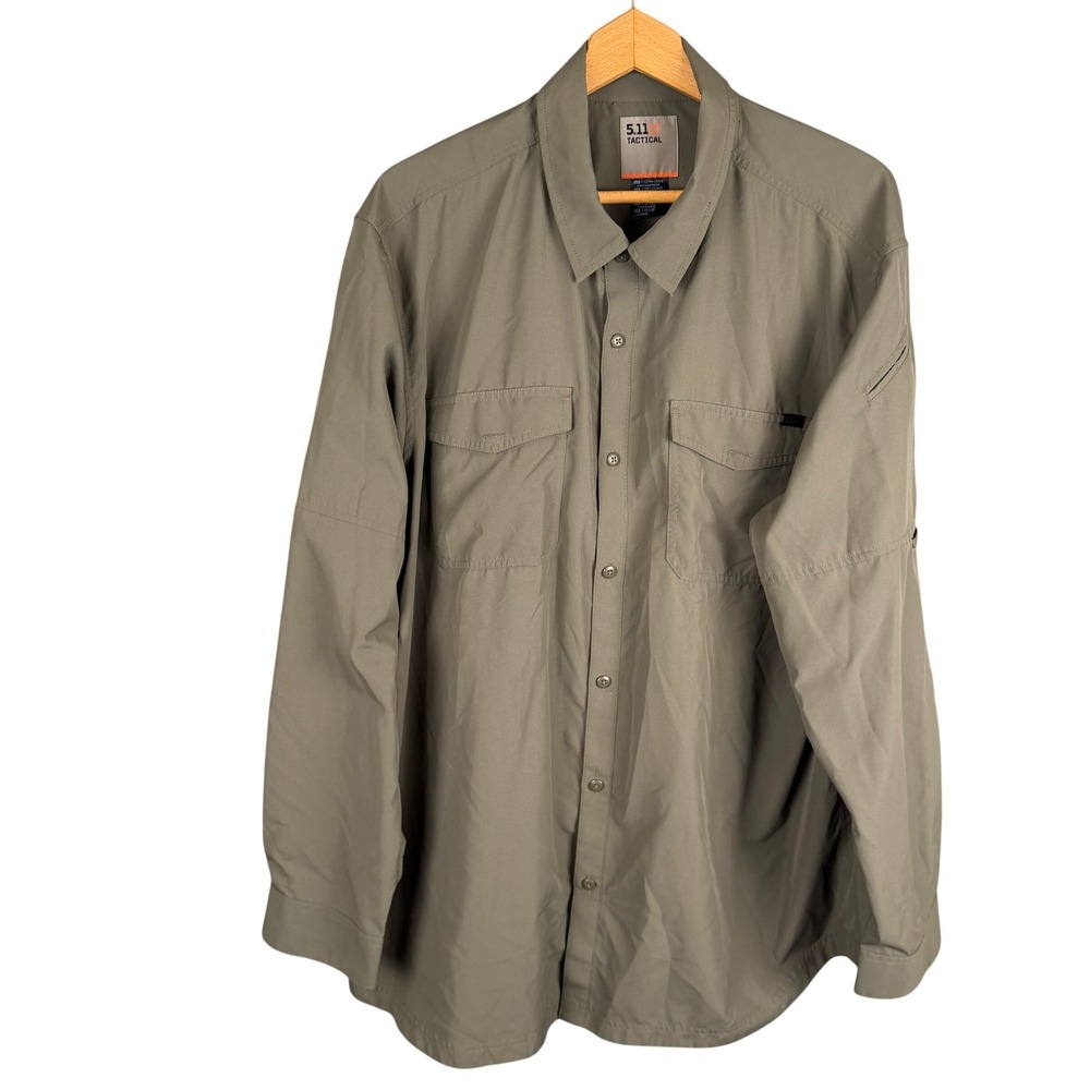 5.11 Tactical Mens 2XL Long Sleeve Button Down Utility Shirt Olive Green